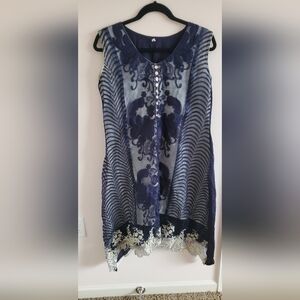Beautiful navy blue kameez, pants, dupatta